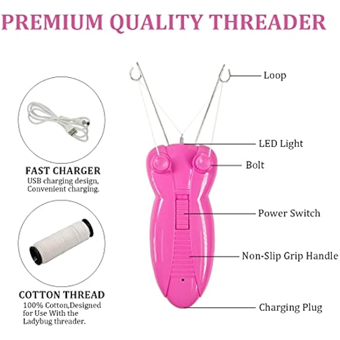 Meschett Electric Facial Hair Remover for Women,USB Rechargeable Thread Epilator Cotton Threading Hair Removal ​for Face Arms Legs Back - Image 3